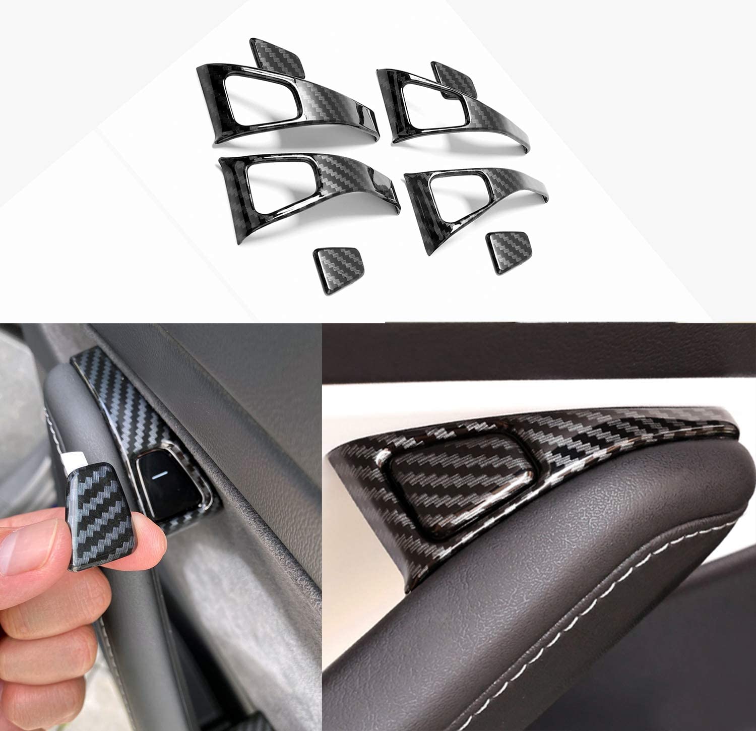 TEMAI REAL CARBON FIBER DOOR DECAL OPEN BUTTON COVER STICKERS FOR MODEL 3/Y